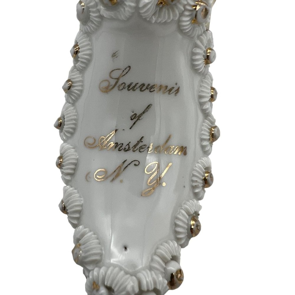 Vintage Porcelain Souvenir Shoe from Amsterdam New York White Gold Trim 6" Long - Picture 2 of 6